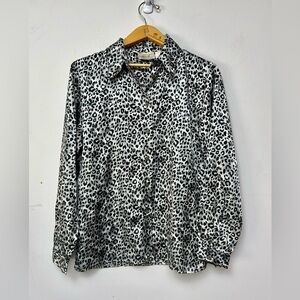 VTG Y2K KATHIE LEE 12 COLLECTION ANIMAL PRINT BUTTON DOWN SATIN BLOUSE TOP Luxe